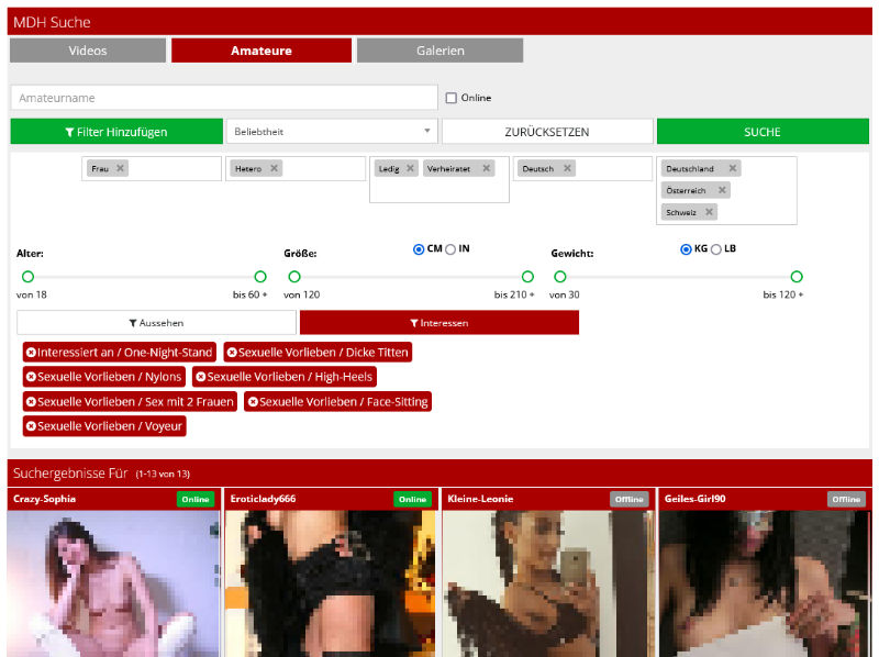 Suchfunktion bei MyDirtyHobby (MDH)